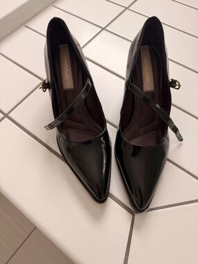 Franco Sarto Black Patent Mary Jane Pointed-Toe Heels